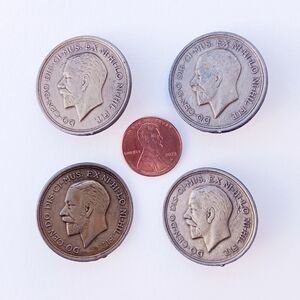 Set Of 4 Vintage Buttons King George V Shank Metal Large 1 1/8 Inch British